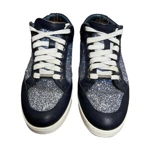 Jimmy Choo Sneakers Leather‎ Navy Blue Glitter Low Top Size 35.5